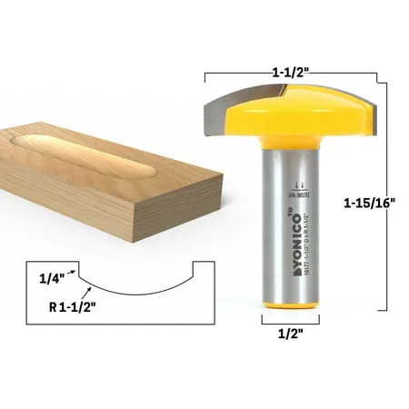 Yonico 1-1/2 Radius Horizontal Crown Router Bit - 1/2 Shank - 16177