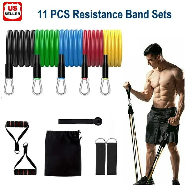 LINKPAL 11Pcs Exercise Resistance Bands Set - with Door Anchor Handles Ankle Straps Stackable Up To 105lbs For Resistance Training Physical Therapy Home Workouts