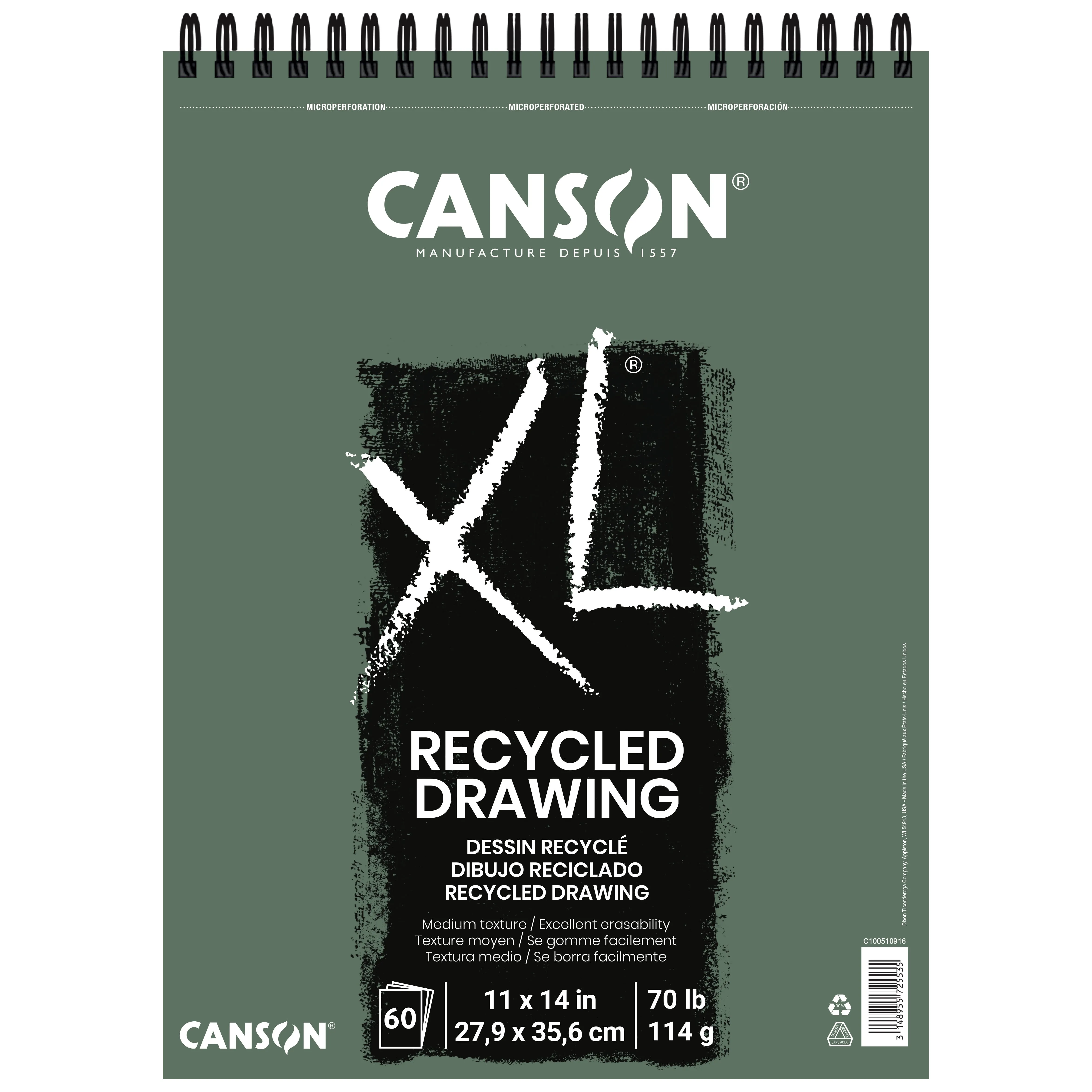 Canson Xl Recycled Spiral Drawing Paper Pad 9x12-60 Sheets