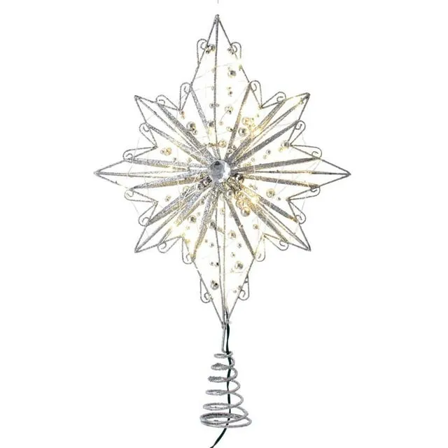 Kurt Adler 15.5-inch 30-Light Fairy Light Silver Star Tree Topper