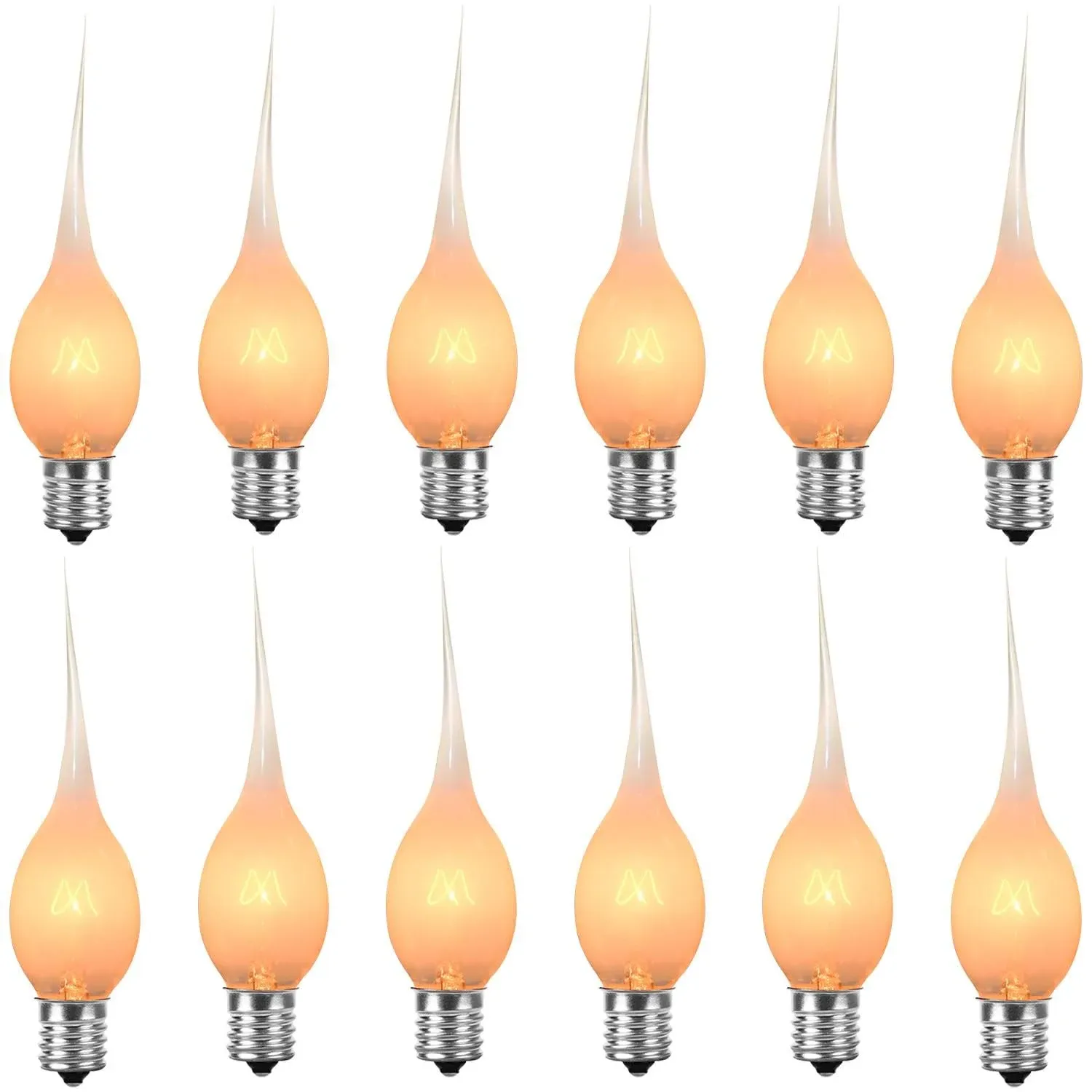 12 Pack Silicone Dipped Candle Light Bulbs Electric Candle Bulbs, for Chandeliers Window Candle Replacement Bulbs & Candelabra Light Bulbs, Clear Silicone Shatterproof, C7/E12 Base, 5W, Warm White