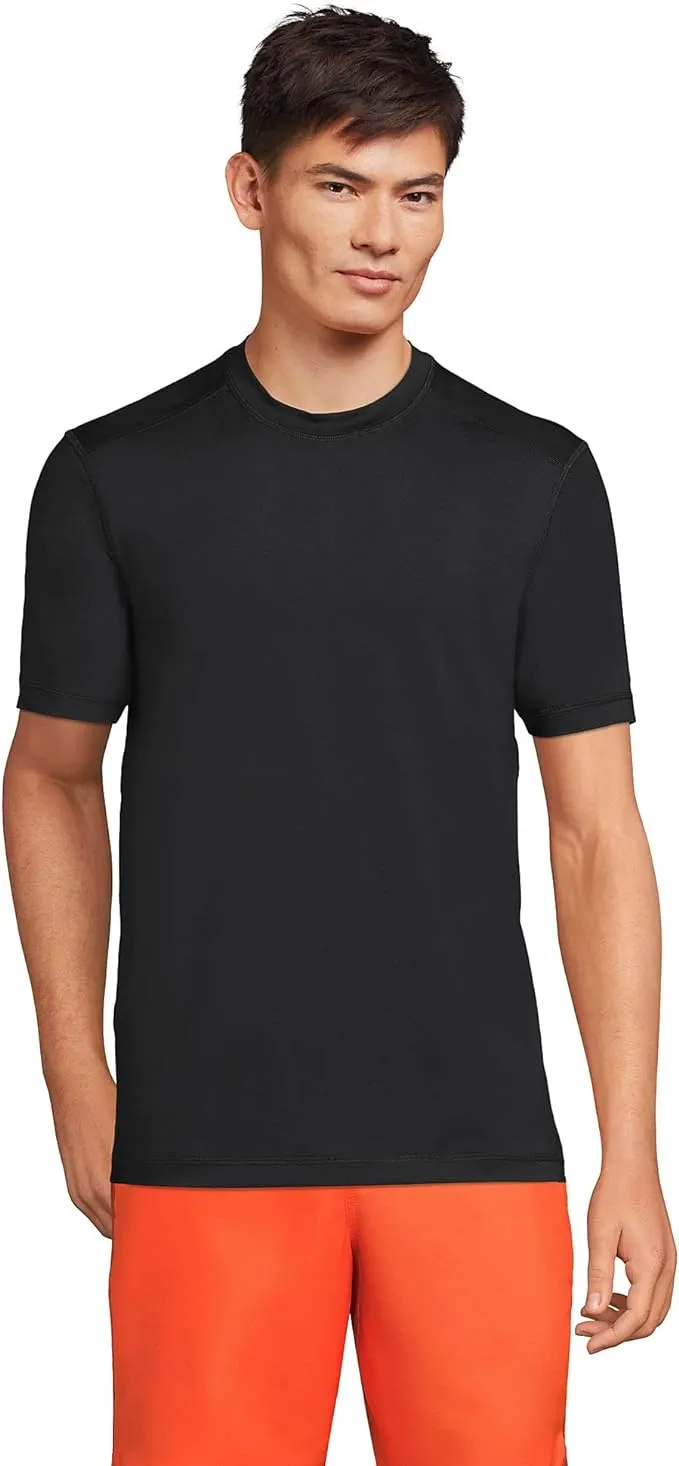 Lands' End Men's Short Sleeve UPF 50 Swim Tee Rash Guard - Black