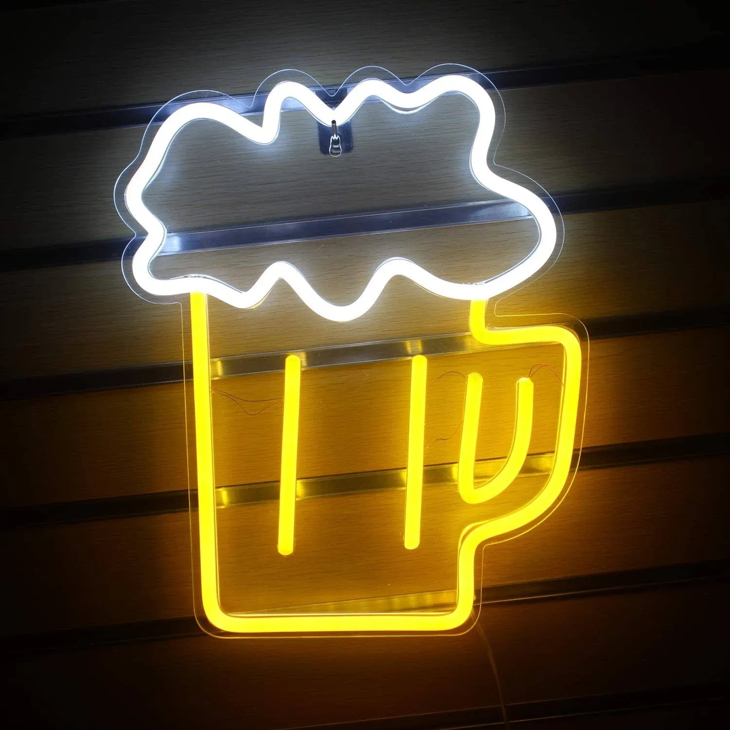 LUCUNSTAR Beer Neon Sign Bar Neon Sign Yellow White Neon Signs for Man Cave Beer ...