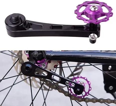 Saycker Bicycle Tensioner, Bike Chain Tensioner, Aluminum Alloy Adjustable Chain Guide, Single Speed Chain Adjuster Converter for MTB, Road Bike(Size:90x50mm)