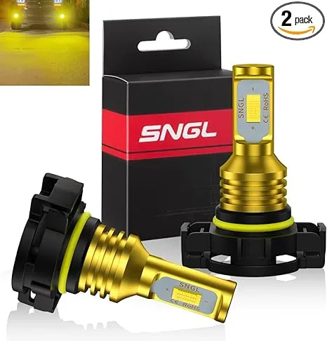 SNGL 2504 PSX24W Yellow LED Fog Light Bulbs 3000k 12276 LED Bulbs DRL 3600LM Plug-and-Play Extremely Bright (Pack of 2)