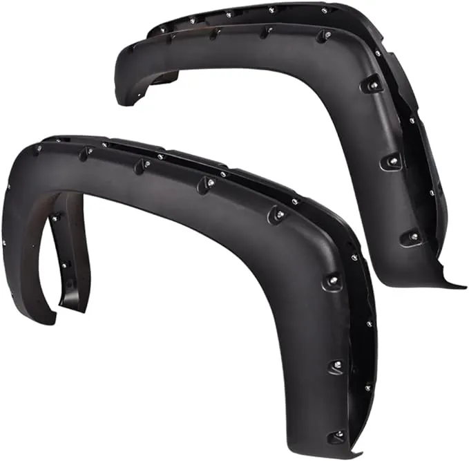 PIT66 Fender Flares, Compatible With 1999-2006 Chevy Silverado/GMC Sierra 78.0" / 96.0" Bed(Incl. 2007 Classic Models) Textured Matte Black Pocket Rivet Style Wheel Flares Set, 4 PCS 