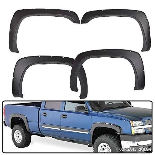 PIT66 Fender Flares Fit for 1999-2006 Chevy Silverado/GMC Sierra 78.0  / 96.0  Bed(Incl. 2007 Classic Models) Textured Matte Black Pocket Rivet Style Wheel Flares Set  4 PCS