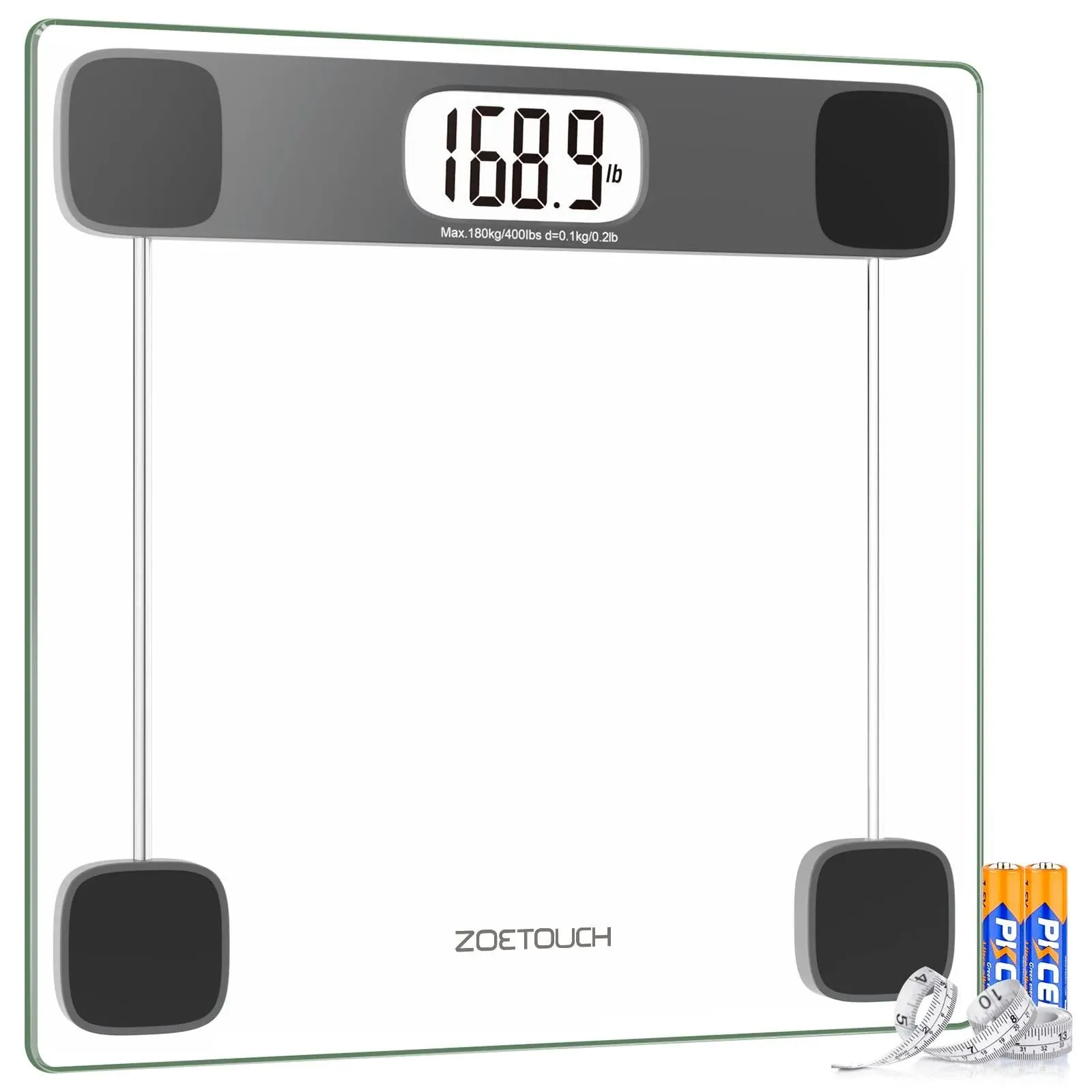 ZOETOUCH Scale for Body Weight Digital Bathroom Scale Weighing Scale Bath Scale, LCD Display Batteries and Tape Measure Included, 400lbs