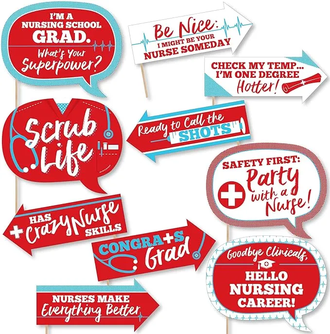 Big Dot of Happiness Funny Nurse Graduation - Medical Nursing Graduation Party Photo Booth Props Kit - 10 Piece