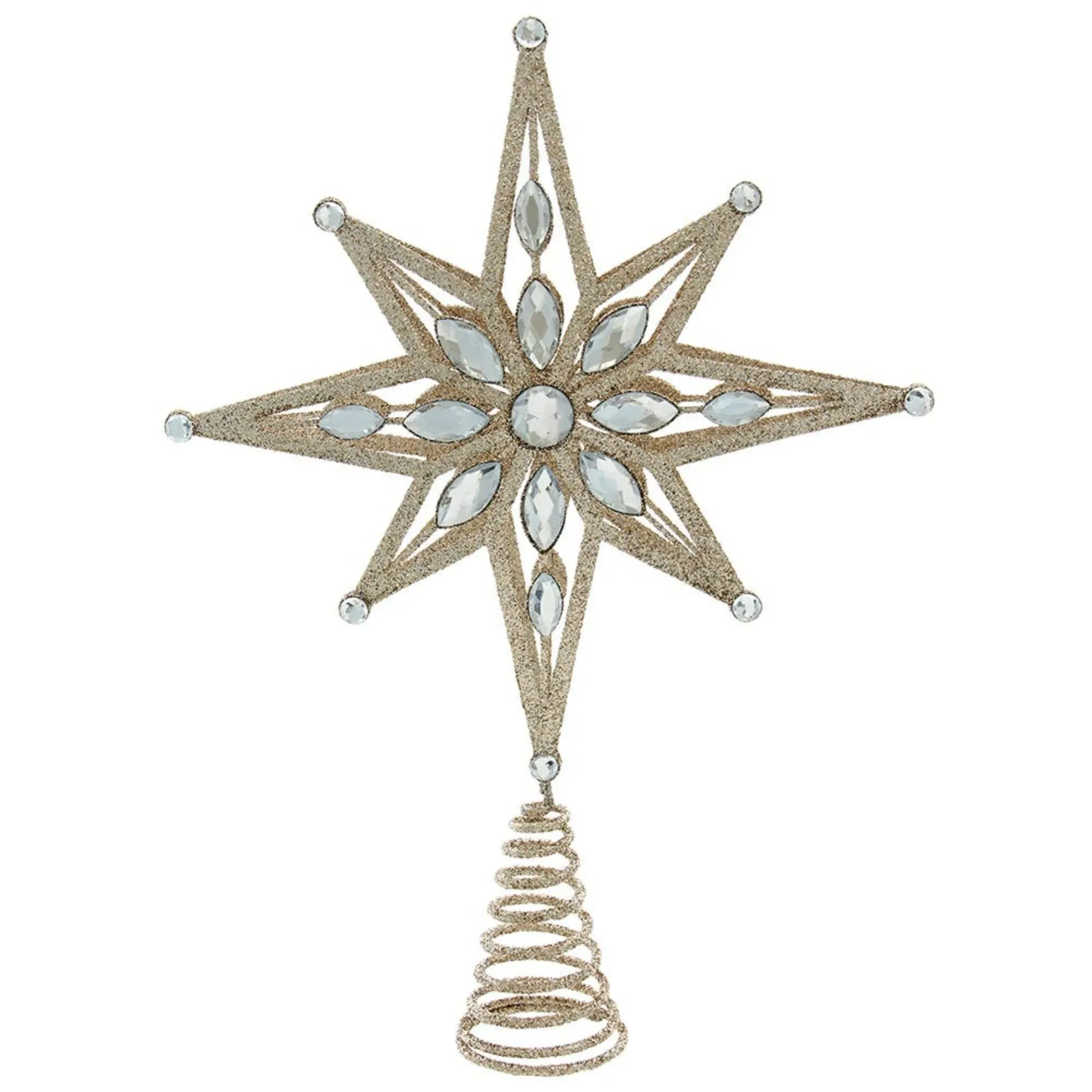 Kurt Adler 11-Inch Un-Lit Gold Glittered Jeweled Star Treetop