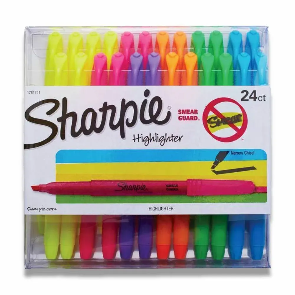 SHARPIE Pocket Style Highlighters, Chisel Tip, Assorted Colors, 24 Count