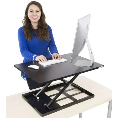 Stand Steady X-Elite Pro, Ergonomic Adjustable Height Standing Desk Converter for Home or Office, Easy Lift Sit to Stand Laptop Desk Riser for Laptop and Computer Monitor (Black, 28in x 20in)