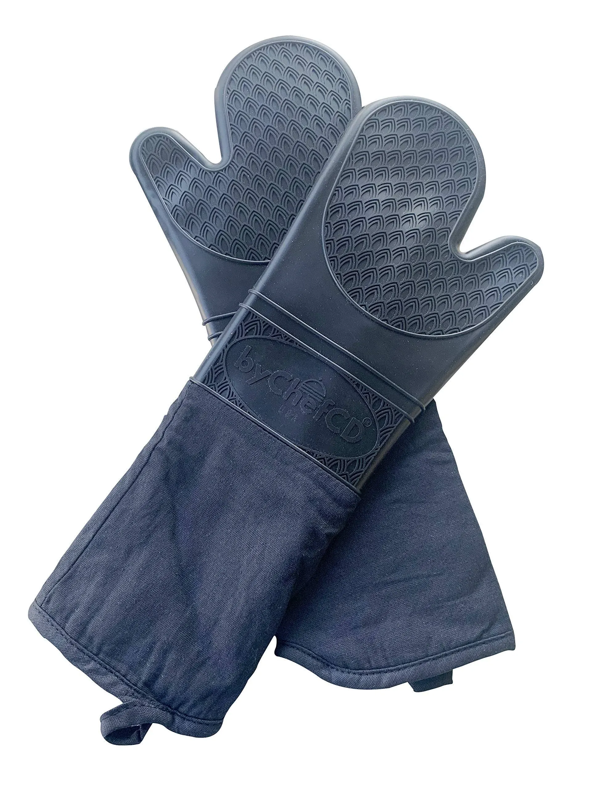 Bychefcd Silicone Gloves/Long Safety Length Silicone Oven Mitts/Double-Layer Heat ...