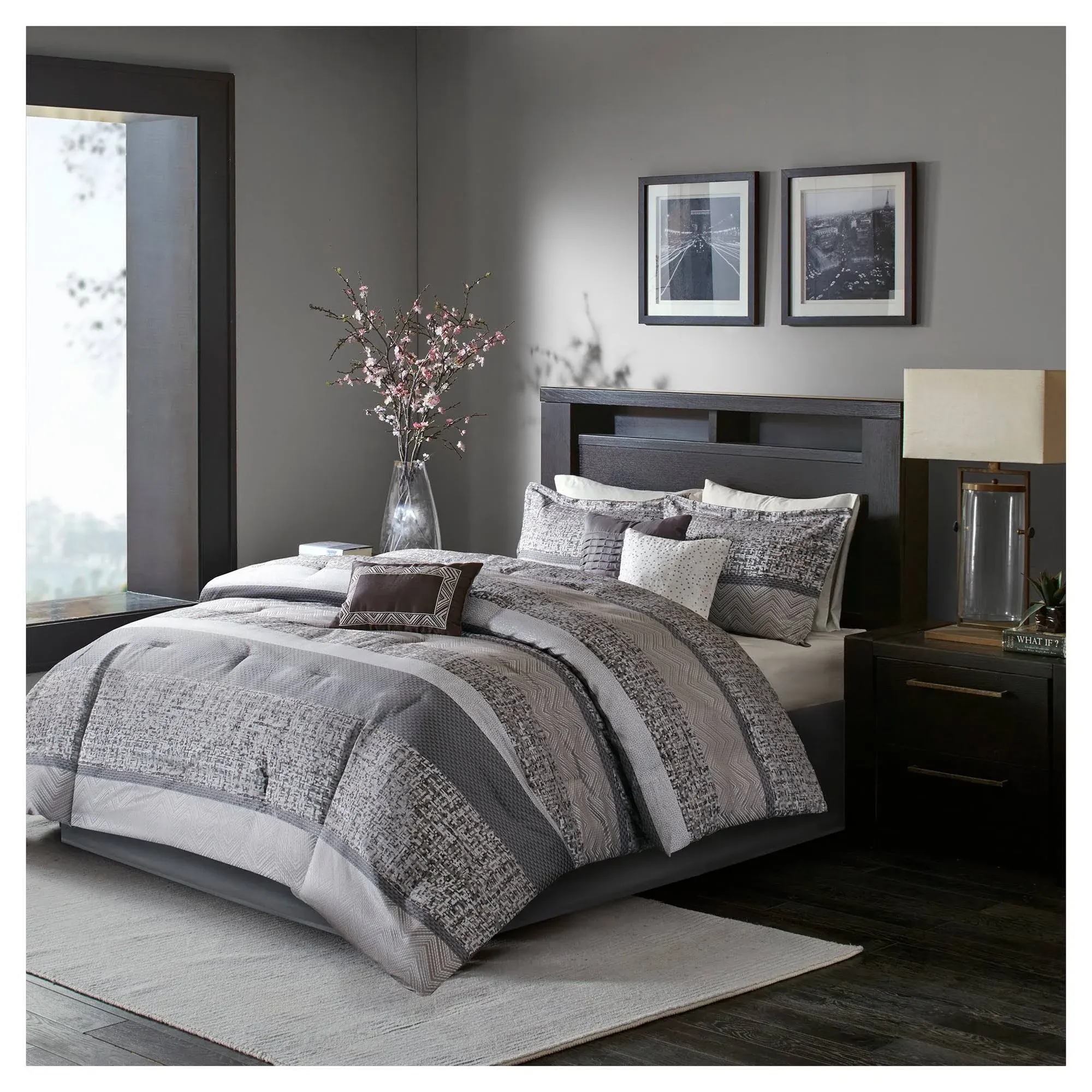 Olliix Madison Park Rhapsody Grey Taupe Jacquard 7pc Comforter Sets