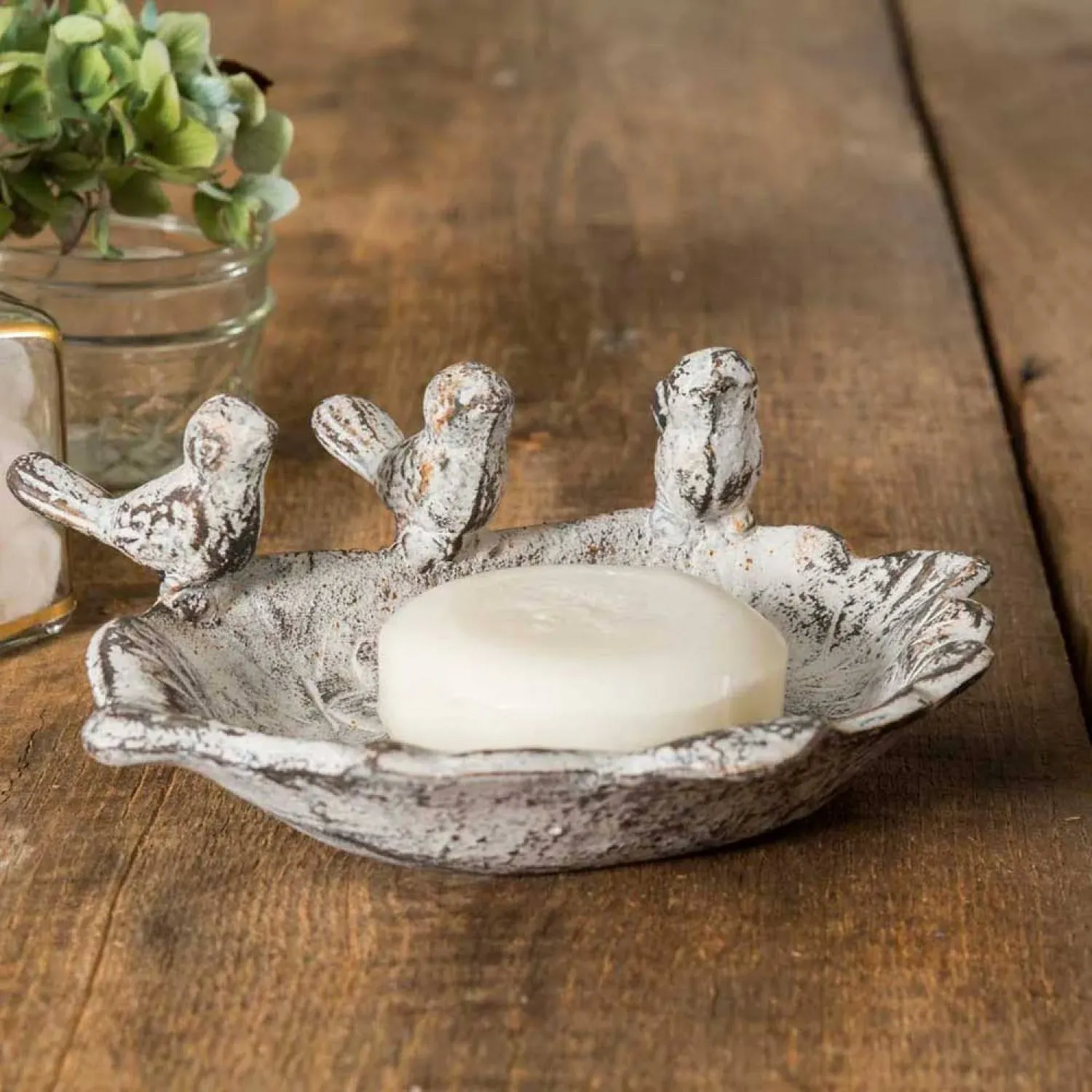 CTW 420068 Three Singing Birds Soap Dish Cast Iron, Farmhouse, Rustic, White/Rust