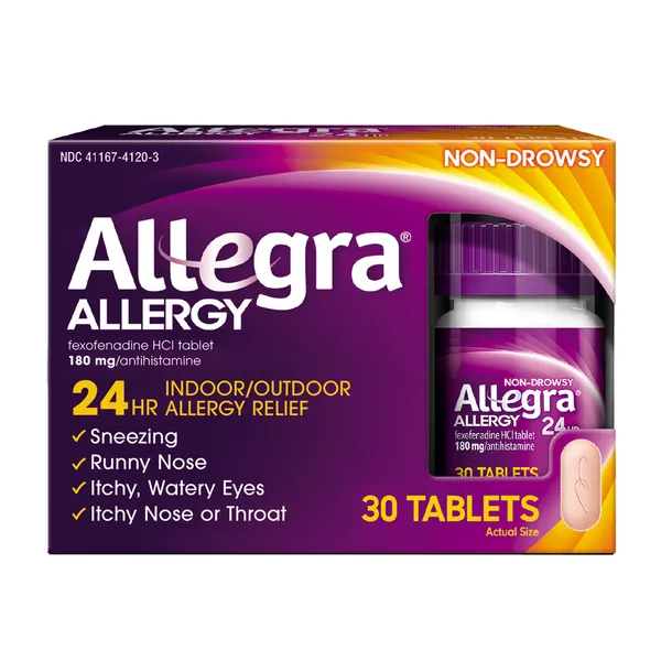 Allegra Adult 24 Hour Non-Drowsy Antihistamine Allergy Relief Medicine 180mg Tablets 30ct