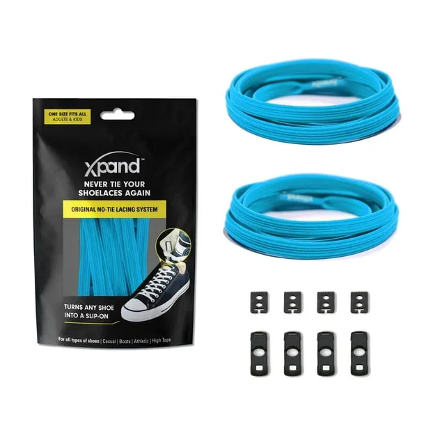 Xpand No Tie Shoelaces System With Elastic Laces - One Size Fits All Adult And Kids Shoes - Sky Blue