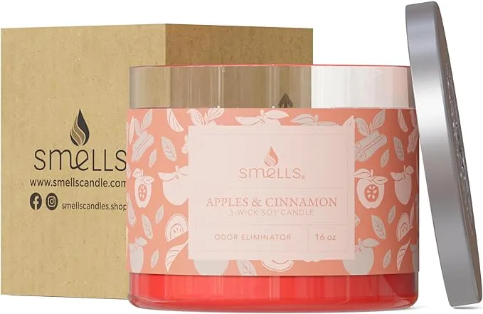 Smells Apple Cinnamon 3 Wick Scented Candle, Size: 16 oz, Brown