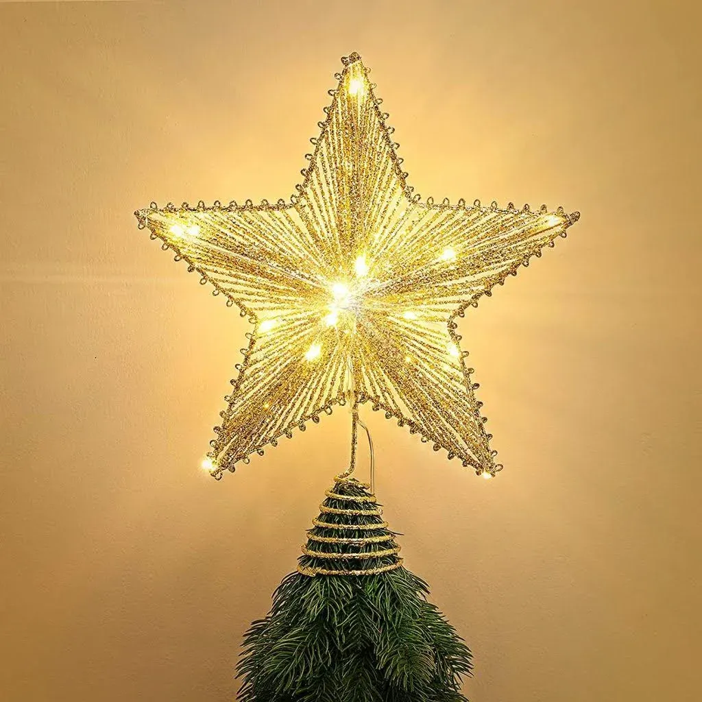 Roylvan Star Tree Topper with 8 Lighting Modes, Glitter Christmas Star Tree Top ...