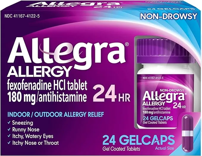 Allegra Allergy Gelcaps 24 Gelcaps per Bottle, Long-Lasting Fast-Acting Antihistamine for Noticeable Relief from Indoor and Outdoor Allergy Symptoms