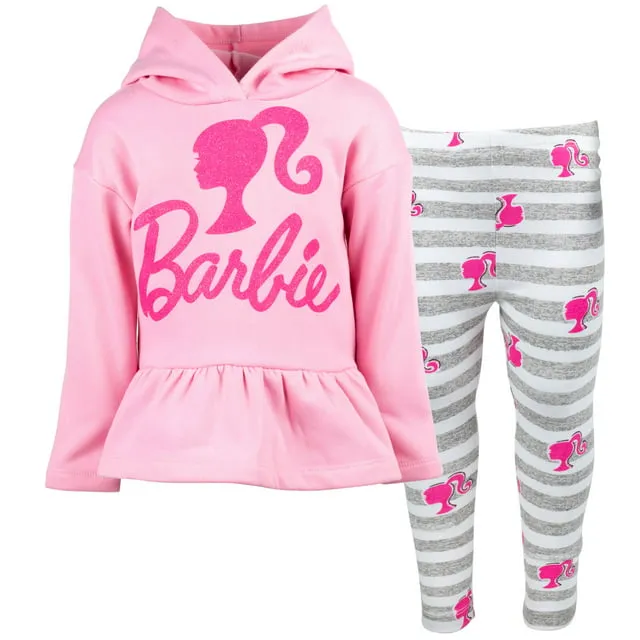 Barbie Girls Fleece Hoodie and Leggings Outfit Set Toddler to Big Kid Sizes (2T - 18-20)