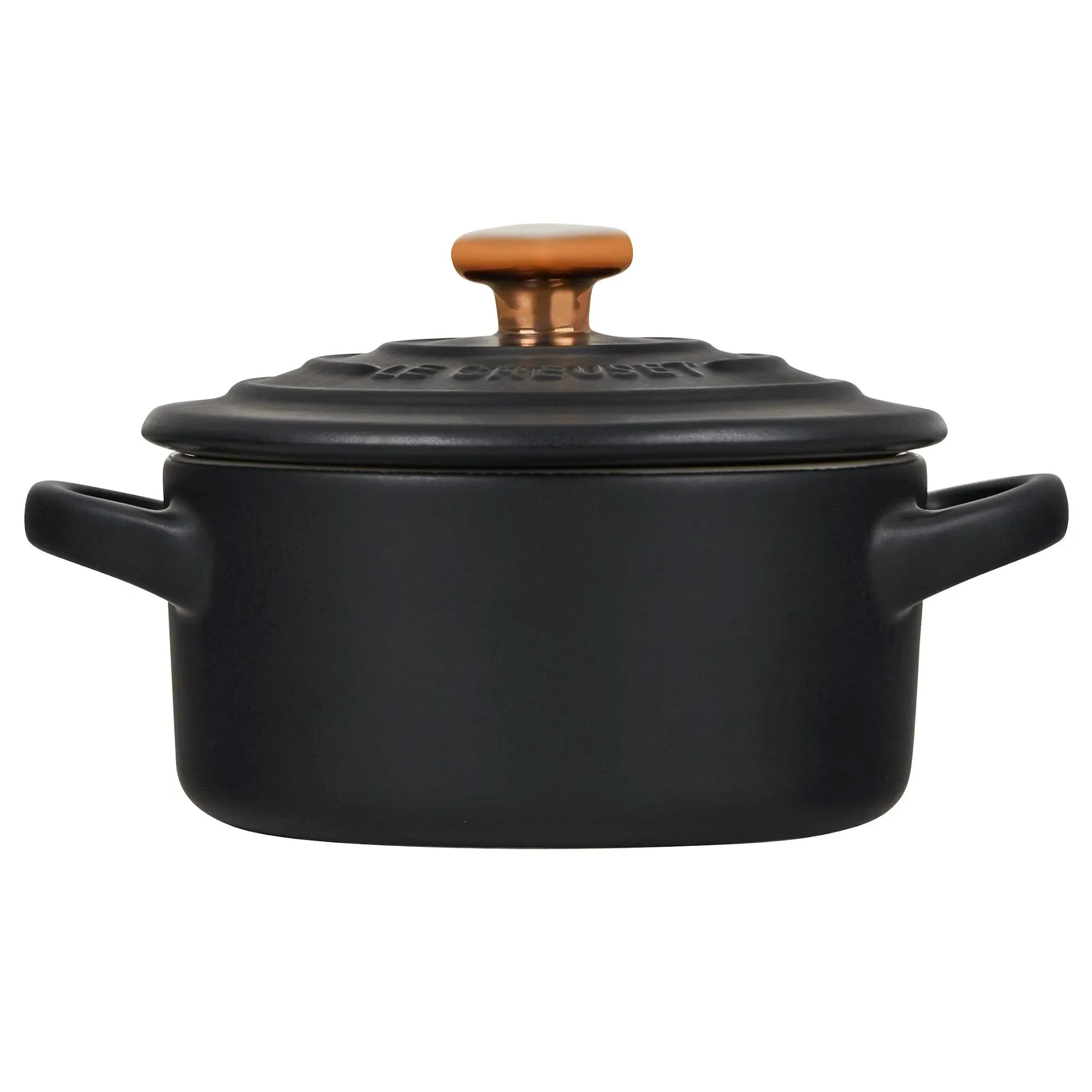 Le Creuset Stoneware Mini Round Cocotte, 8 Ounce, Licorice with Gold Heart Knob