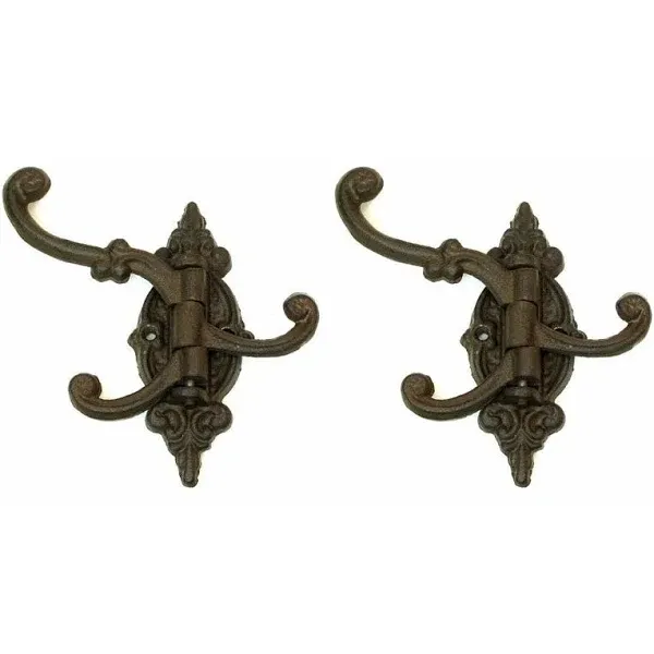 Cast Iron Swivel Wall Hook Bracket with 3 Hooks - Set of 2