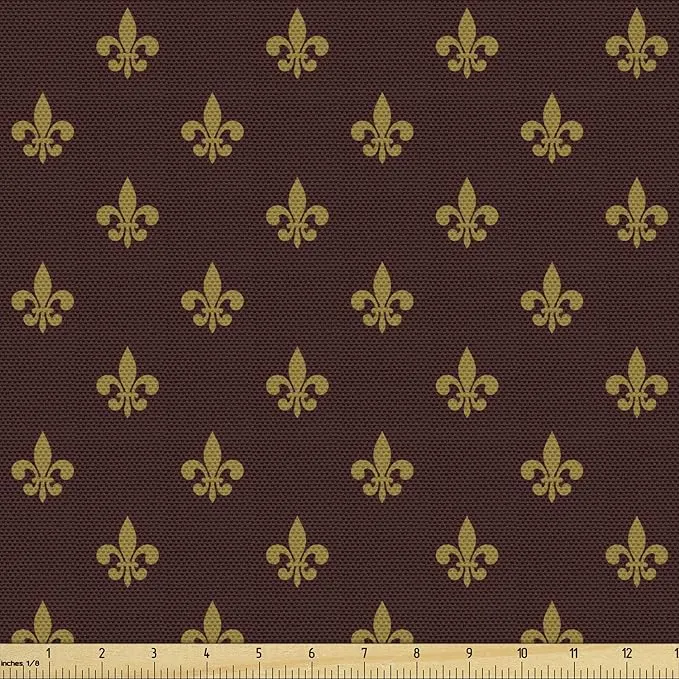 Ambesonne Fleur de Lis Upholstery Fabric by The Yard, French Pattern European Culture Theme Abstract Vintage Renaissance, Decorative Fabric for DIY and Home