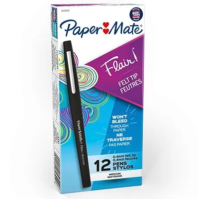 Paper Mate Flair Felt Tip Pen, Point Guard Medium, Black Ink - 12 pack