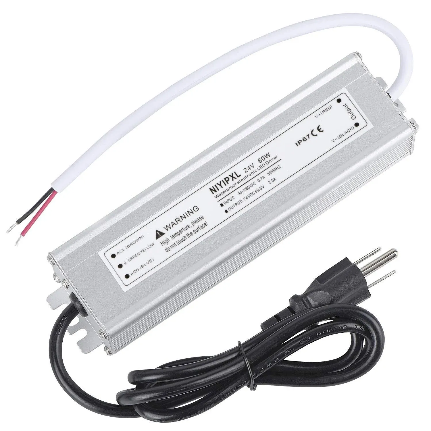 NIYIPXL LED Driver 60 Watts 24V DC Low Voltage Transformerï¼Œ Waterproof IP67 ...