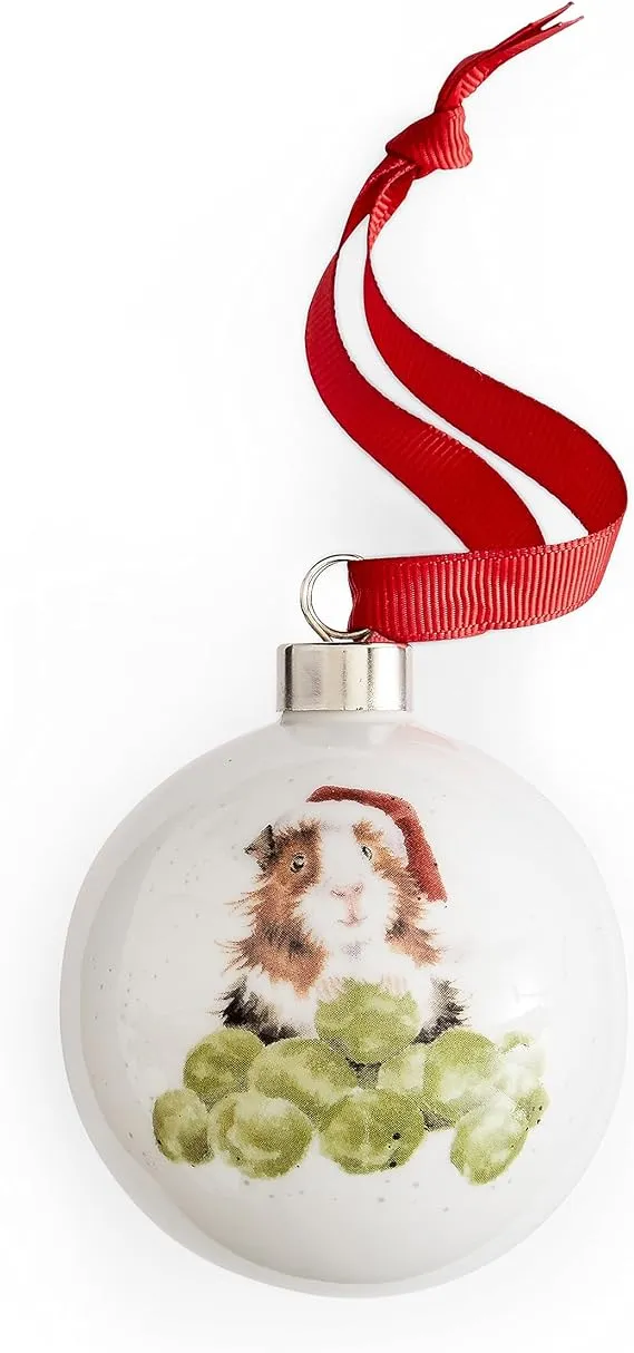 Royal Worcester Wrendale Designs Sprouts Ceramic Guinea Pig Bauble,White,Small