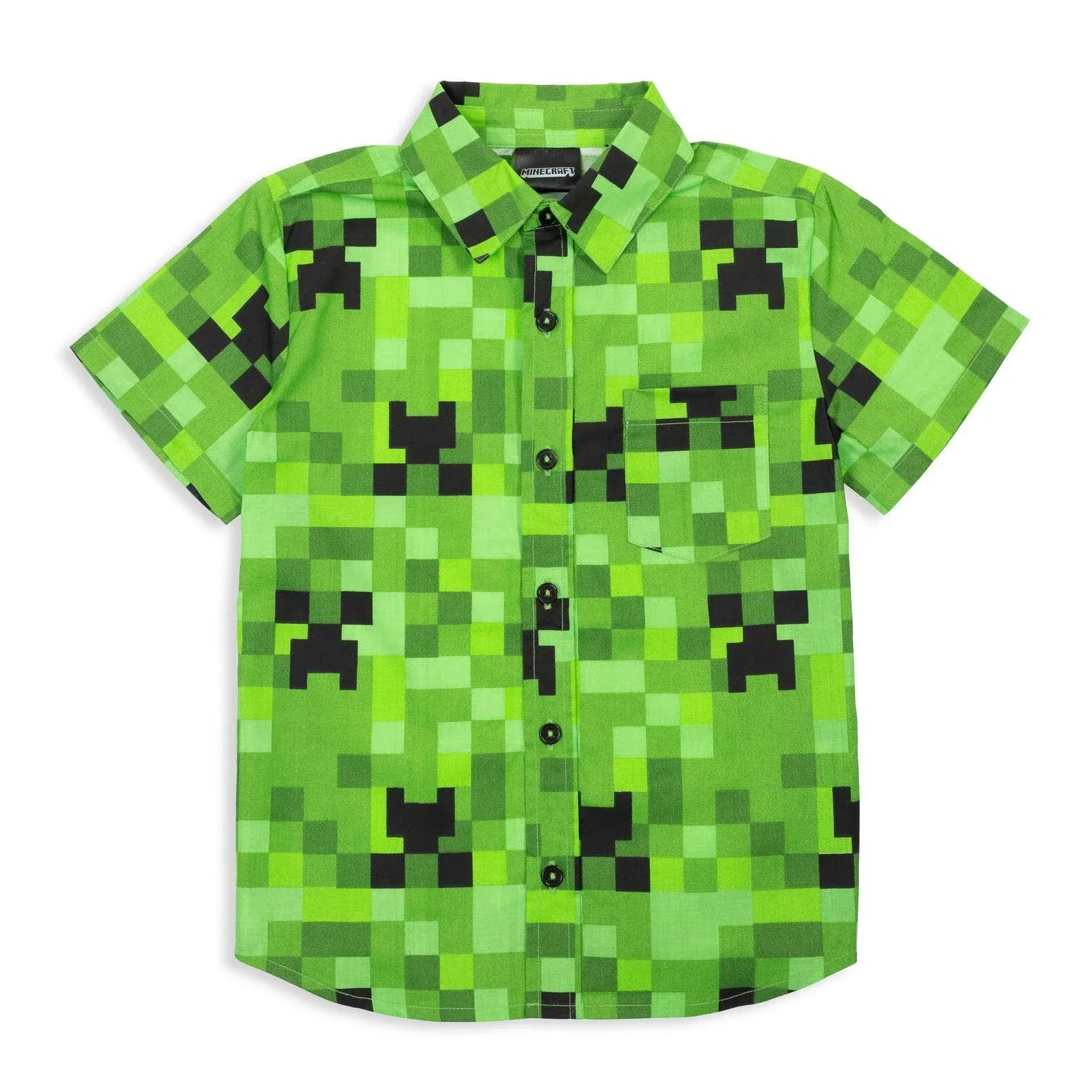 Minecraft Creeper Little Boys Short Sleeve Button Down Dress Shirt Green 5