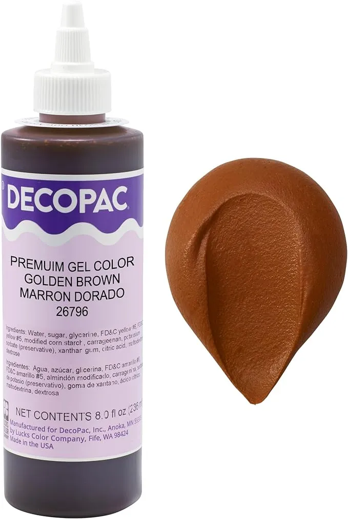 DecoPac Premium Gel Food Coloring | Golden Brown Food Coloring For Baking | 8oz | Color Buttercream, Fondant, Frosting & Piping Gel, Food Safe, Highly Concentrated Gel, 8 oz - Golden Brown