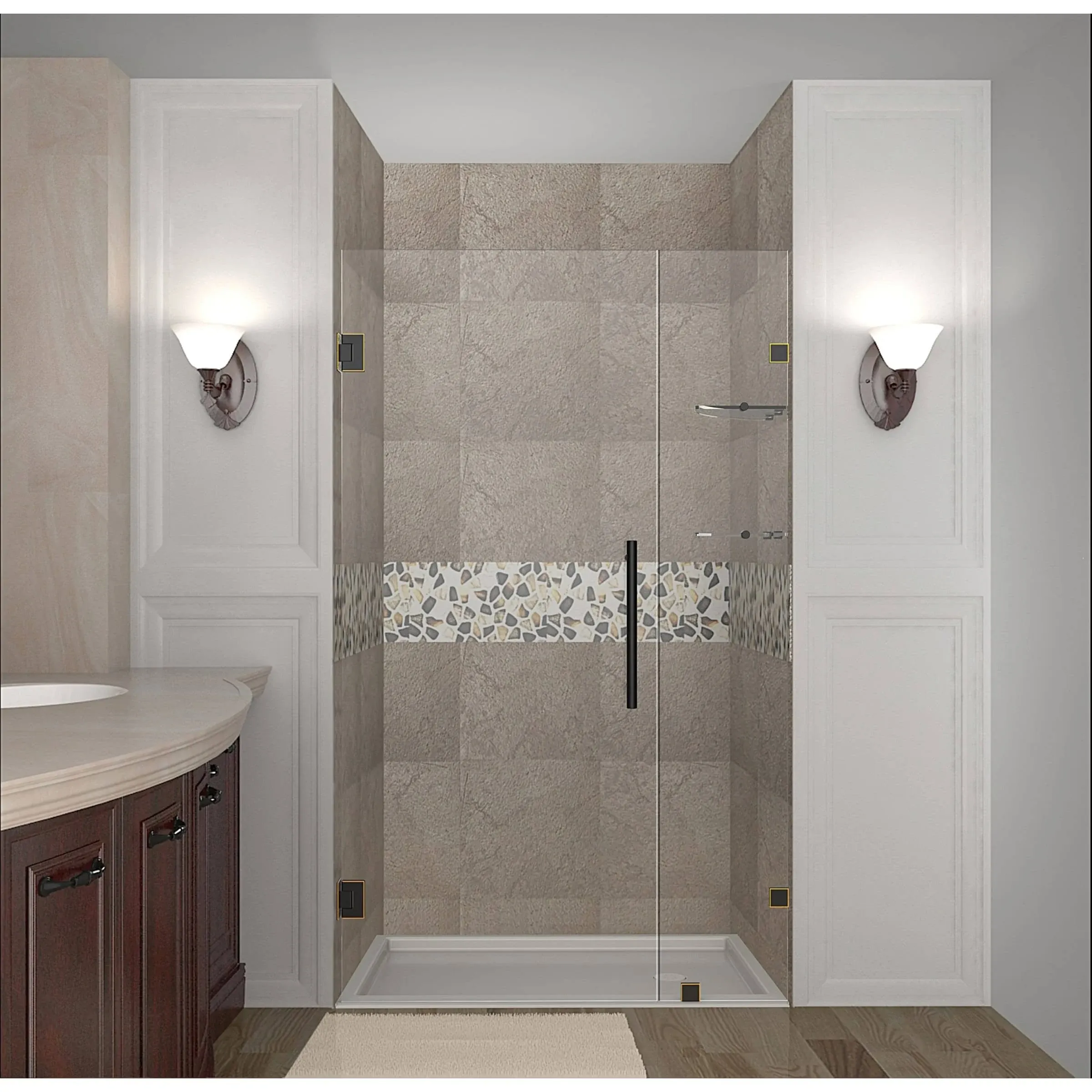 Aston Nautis GS Completely Frameless Hinged Shower Door with Glass Shelves, 36" x 72", Polished Chrome