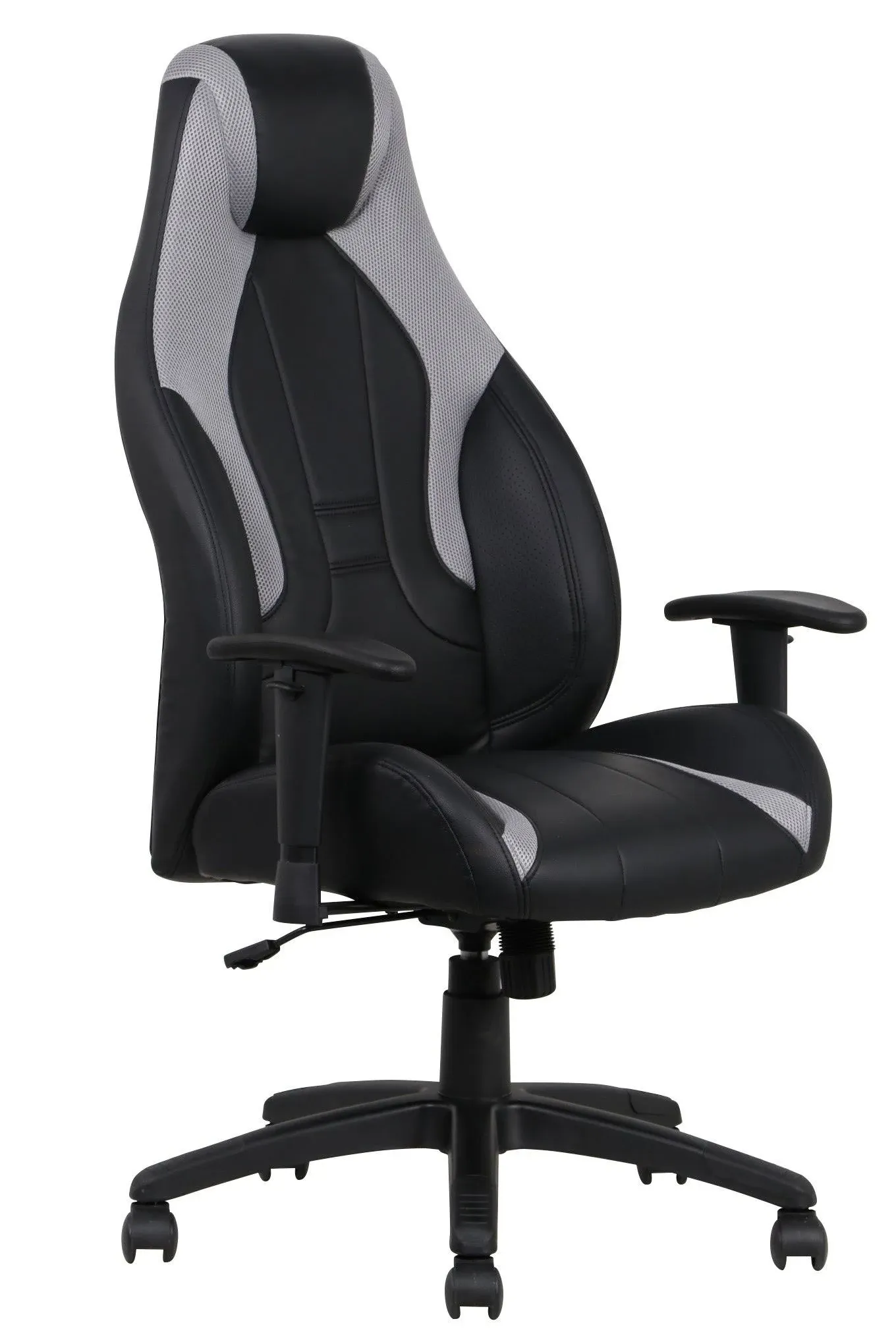 OSP Home Furnishings Commander Gaming Chair in Black Faux Leather and Grey Accents