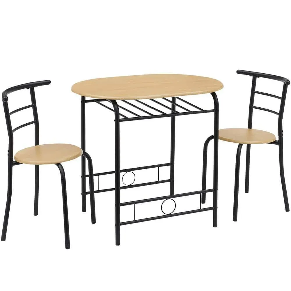 VECELO 3-Piece Dining Table Set Round Table and Chairs Set for Compact Space with ...