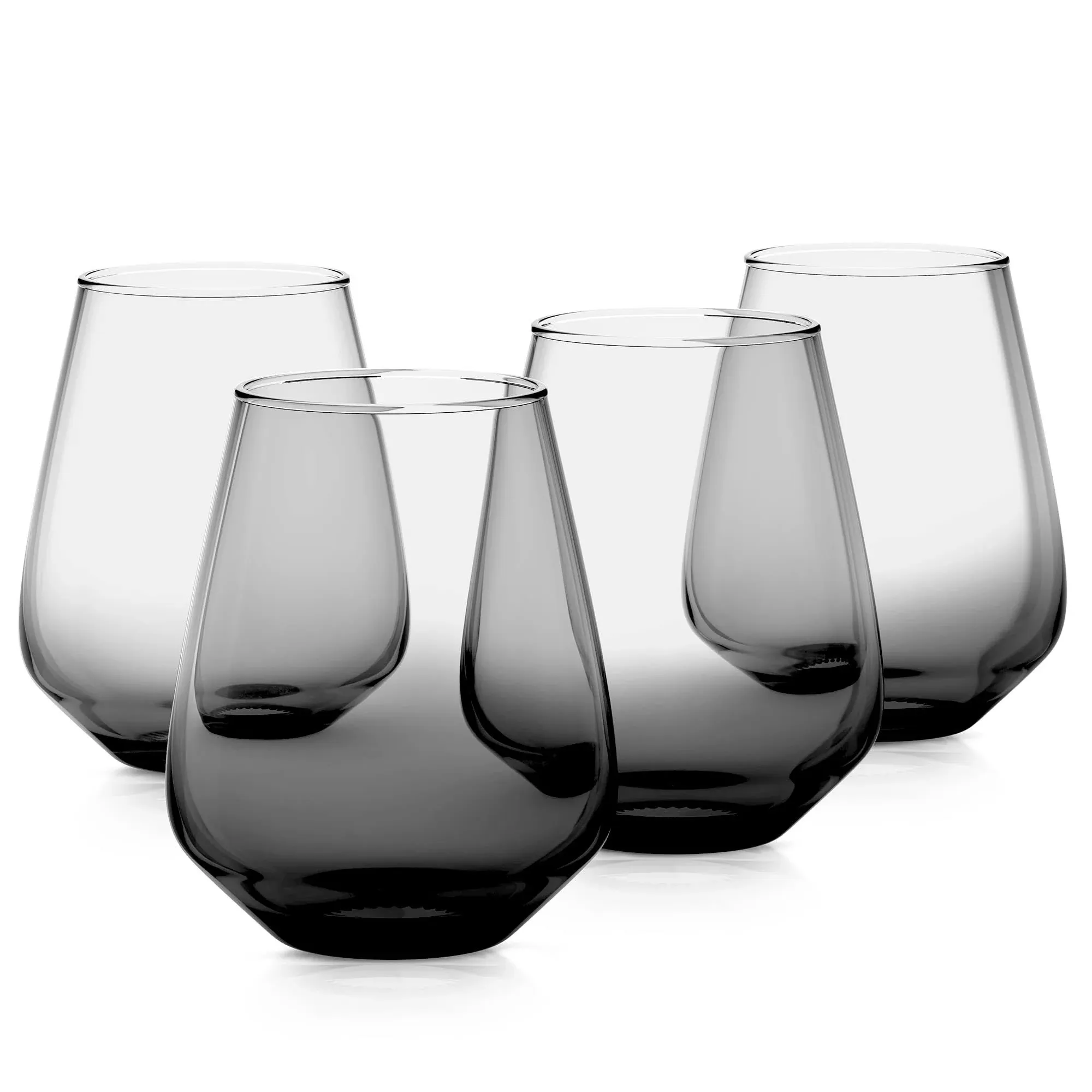 RAKLE Wine Glasses Bundle - Set of 4 16.5oz Red Stem Wine Glasses - 14.3oz Red Stemless Wine Glasses - Ideal for Home Bar, Restaurant, Party