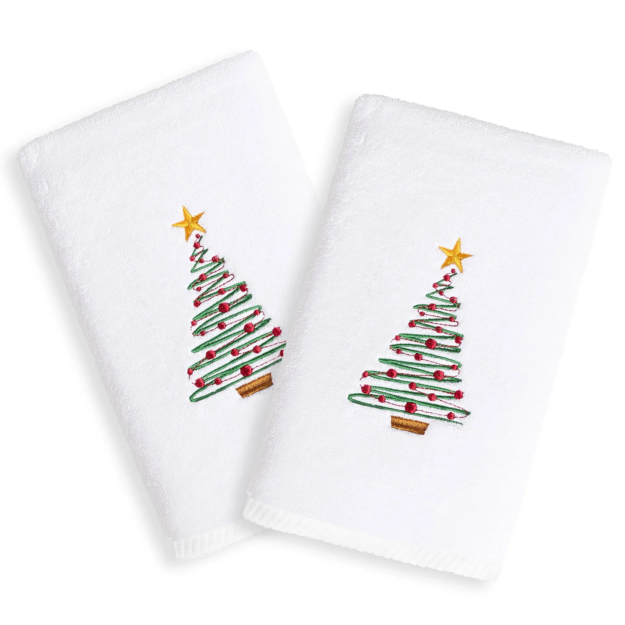 Linum Home Textiles TR00-2HT-TREE-<wbr/>2 Christmas Tree Embroidered Hand Towels... 