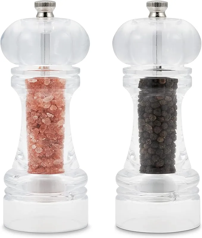 Cole & Mason Liverpool 5.5" Acrylic Salt & Pepper Mill Set with Himalayan Salt - Salt & Pepper Mills - Kitchen & Home Essentials - Refillable Salt & Pepper Sets - Acrylic Spice Mills