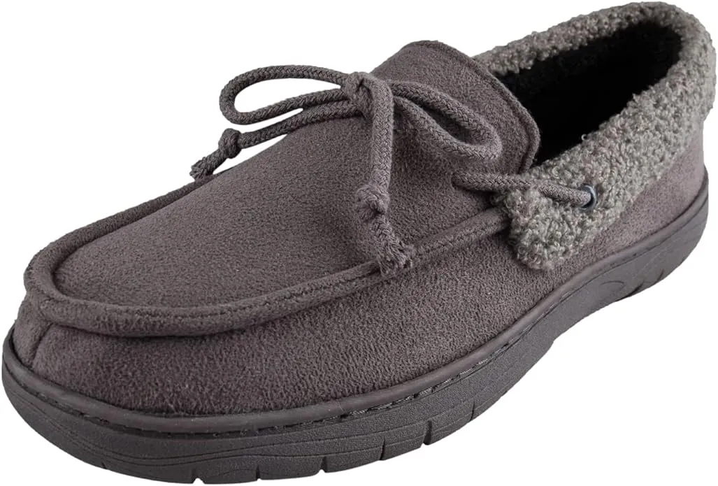 Hanes Men's Moccasin Slipper Shoe - Memory Foam with Indoor Outdoor Sole, Size: Medium, Gray