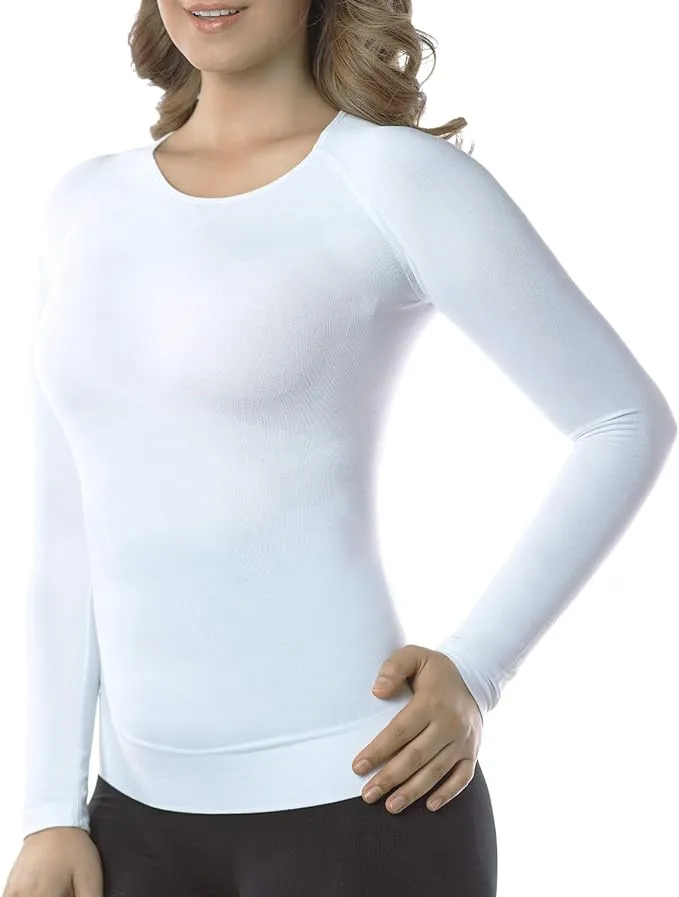 +MD Womens Long Sleeve Undershirts Tops, Bamboo Round Neck Slim Fit Baselayer, Soft Thermal Underwear, Light Compression