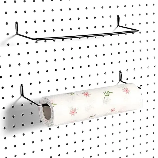 Paper Towel Holder for Pegboard, Extendable, Fit Any Standard Pegboard, 2 Packs, Black