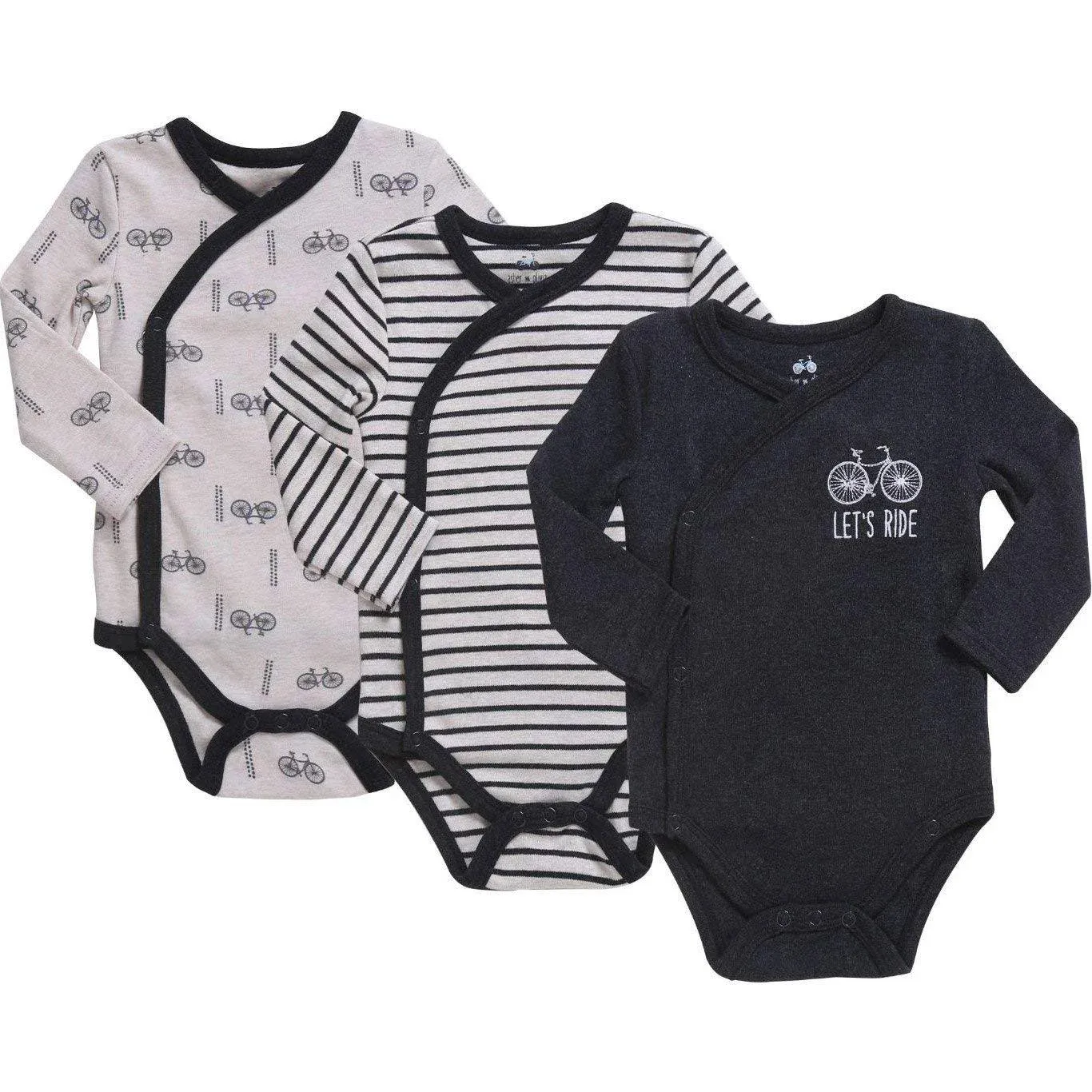 Asher & Olivia Baby Kimono Side Snap Onesies 3 Pc Boy Long Sleeve Bodysuit Set