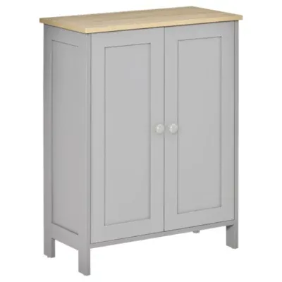 Homcom Storage Cabinet Double Door Cupboard With 2 Adjustable Shelves For Living Room Bedroom Or Hallway Grey