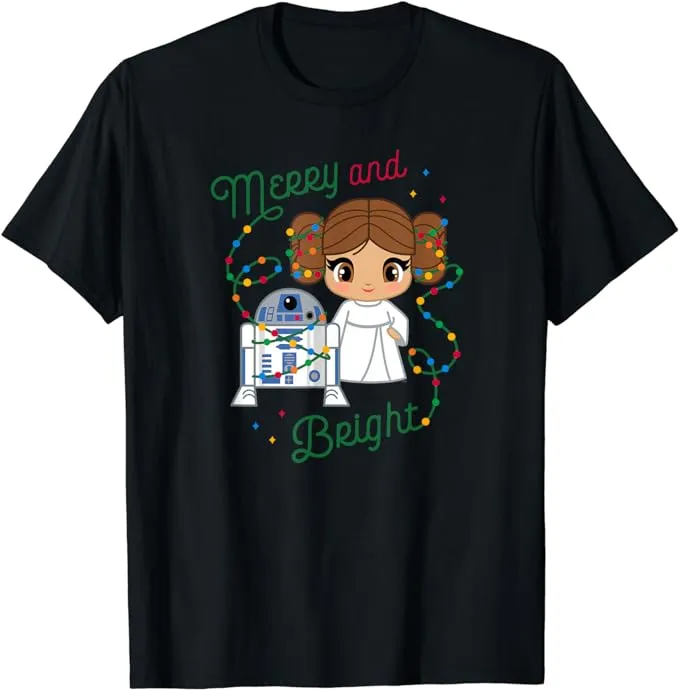 Star Wars R2-D2 & Leia Merry and Bright Womens T-Shirt | BoxLunch