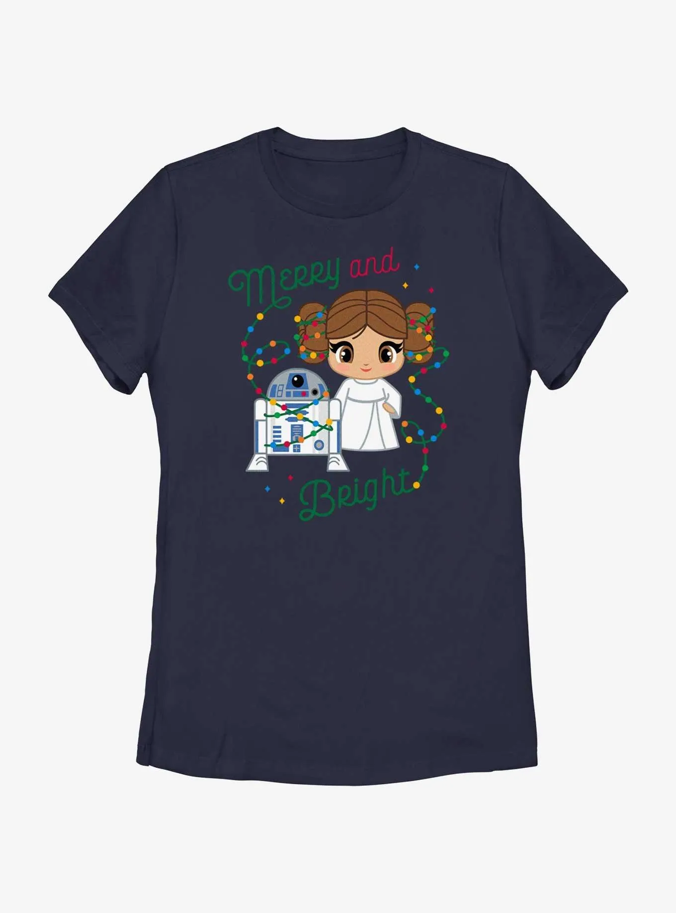 Star Wars Princess Leia R2-D2 Cute Christmas Merry & Bright T-Shirt