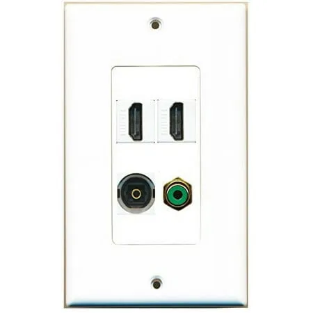 RiteAV - 2 Port HDMI 1 Port RCA Green 1 Port Toslink Wall Plate Decorative