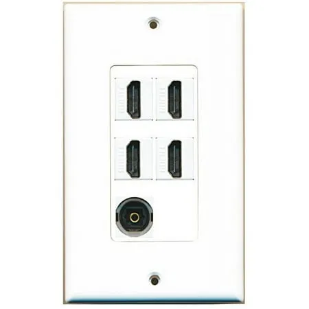 RiteAV - 4 x HDMI and 1 x Toslink Digital Audio Port Wall Plate - White