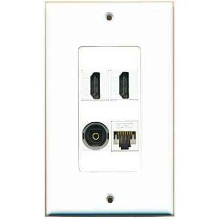 RiteAV - 2 Port HDMI 1 Port Toslink 1 Port Cat5e Ethernet White Wall Plate Decorative