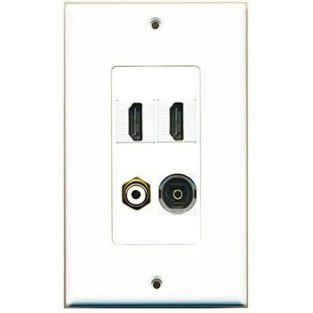 RiteAV - 2 Port HDMI 1 Port RCA White 1 Port Toslink Wall Plate Decorative